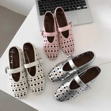 Jane Single Shoes Women 2025 Spring And Summer New Round Head Breathable Leisure To Increase The Word Button Hollow Ballet