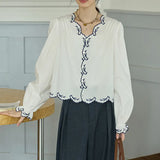 Spring And Summer New Small Shirt French Single Special Top Design Small Smell Blue Printed