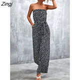 Street ladies jumpsuits Holiday overalls 2022 spring and summer sexy tube tops lace-up printed jumpsuit women