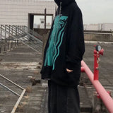 Streetwear Women Anime Hoodie Harajuku Gothic Punk Kpop Oversize Pullover Long Sleeve Chain Sweatshirt Korean