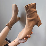 Boots Women's English Wind 2025 Spring And Autumn Single Boots Square Head Hears Skinny Heels Short Boots