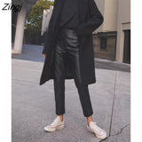 2023 high waist anlke length pants PU leather high quality pencil trousers Autumn And Winter fashion
