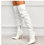Zingj Over-The-Knee Boots Autumn 2023 New Pointed Patent Leather High Tube Black Zipper Thin Heel High Heel Women's Boots-Outfit