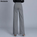 Pants Office Work Woolen Wide Leg Pants Autumn Winter High Waist Full Length Straight Female Trousers Office Lady