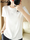 Summer Satin T Shirt Women Slim Tops Short Sleeve Tee Shirts 2023 O Neck Basic Silk T Shirts White Women's T-shirt