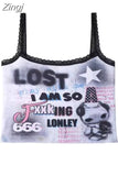 Tanks Tops Graffiti Letter Punk Style Print Women Crop Top Sexy Camis Slim High Waist Summer Y2K Lace