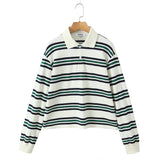 Spring Long Sleeves Vintage Striped Spoo T-Shirts For Loose