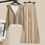 Winter Women Clothing Korean Casual Vest+knitted Sweaters+wide Leg Knitting Wide Leg Pants Sets Ladies Warm Knitwears