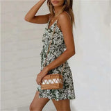 Queens Women Floral Print Sleeveless Bohemian Spaghetti Strap Dresses Ladies Summer Rayon Mini Boho Dress