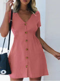 Street Hipster Solid Color V-neck Slim-fit Button High Waist