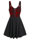 Print Sleeveless Half Zip Dress High Waisted Sleeveless Retro O-ring Mini Summer