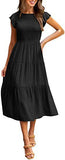 Summer Hot Women's Clothing New To Take Flying Sleeves Pure Color Folding Short-Sleeved Dress