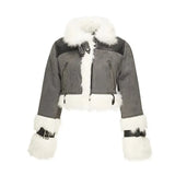 Artificial Leather Jacket Women Lapel Winter Coat Vintage Female Fleece Warm Thick Chic