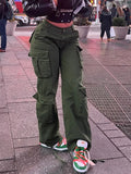 Green Cargo Pants Baggy Jeans Women Fashion Streetwear Pockets Straight High Waist Casual Vintage Denim Trousers