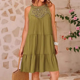 Summer Sleeveless Dresses Casual Sleeveless A-Line Hierarchal Swing Vest Skirt Beach Vacation