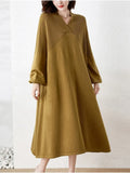 Autumn Winter New Long Sleeve Dress V-neck Loose Sweater Fashion Knee Length Skirt Streetwear Dress for Women Pullover