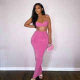 Elegant Ribbed 2 Piece Set Women Outfits Summer New Spaghetti Strap Crop Top And Long Skirt Sets Female Casual