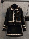 Size Fall Winter French Vintage Fragrance Tweed Two Pieces Sets Office Ladies Elegant Luxury Cardigans+skirts Sets
