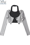 Women T-Shirts Y2k Two Piece Set Tee Top Harajuku Fashion Korean Vintage Sexy Long Sleeve Crop Top Funny T Shirts 2000s