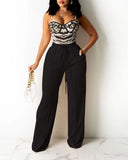 Pre-fall Women Colorblock Zipper Back Cami Top & Wide Legs Contrast Pipping Pants Set Summer Two Piece Suits