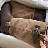 Pile Boots In The Boots Women 2025 Autumn And Winter New Retro Sprinkled Long Boots Round Head Spliced Knight