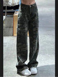 Camouflage Jeans Woman High Waist Cargo Pants Straight Jeans Fashion Straight Baggy Pants Y2k Casual Denim
