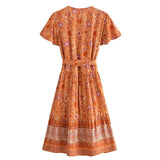 Queens Women Pink Floral Print Cross V-neck Beach Wrap Mini Dress Ladies Short Sleeve Rayon Boho Dresses