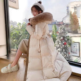 High-Grade Women's Fox Fur Collar Down Jacket Winter Coat Cold 90% White Duck Down Outerwear Long Hooded Parker