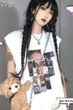 Vintage Summer Tshirt Harajuku Women O-Neck Sleeveless Vest Tee Oversize Preppy Hip Hop Couples High Street Y2k