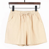 Women Summer Casual Solid Cotton Linen Loose Shorts Korean Harajuku Elastic Waist Wide Leg Short Pants Summer Basic Chic