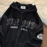 Retro Streetwear Letter Printing Sweatshirt Vintage Women Zip Up Hoodies Grunge Punk Hooded Jackets Y2k Autumn