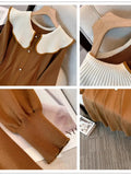 Winter Warm Thick Knit Dress Office Ladies Elegant French Vintage Peter Pan Collar Long Sleeve Knitting Dresses Korean