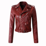 Women Wine Red Faux Leather Jackets Lady Pu Leather Jacket Bomber Motorcycle Biker Pink Black Outerwear With