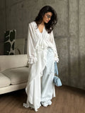 Temperament Niche Lotus Side V-Neck Irregular Drag-And-Drag Chiffon Sleeve