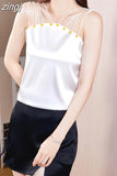 Women Blouses Sexy Tank Tops Embroidered Flares Female Camisole Summer Satin Sleeveless Women Clothing Silk Womens