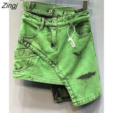 Fashion Women's Skirt New High Waist Asymmetric Sashes Tie Dye Streetwear Above Knee Denim Skirts Tide Summer 2023