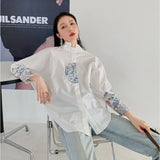 Vintage Embroidered Shirts For Women Spring 2022 Fashion Cotton Black White Batwing Long Sleeve Designer