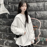 Hat Hoodies Harajuku BF Style Black Hip-hop Chic Teens Sweatshirts Autumn Trendy All-match Daily Simple Womens Streetwear