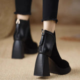 Autumn And Winter New Thick And Boots Waterproof Table Round Head High And Short Boots Coffee Color Martin Boots