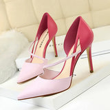 Zingj Korean Version Of Fashion Sweet High Heels Women's High With Shallow Mouth Pointed Head Color Hollow One Word Belt Show Thin Single