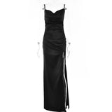 2022 Spring Summer Women Satin Slip Dress Female Solid Sexy Backless Satin Silk Long Evening Party Dresses Green