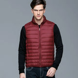 New Winter Men Down Vest Ultra Light 90% White Duck Down Outwear Sleeveless Warm Slim WaistCoat Black Wine