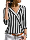 Striped Blouse V-neck Long Sleeve Blouses Shirts Casual Tops Work Wear Chiffon Shirt Plus Size Blusas Mujer De Moda