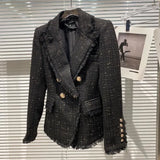 2022 Fall Winter Turn Down Collar Double Breasted Metal Buttons Slim Blazer Tweed Shorts Two Piece Set Women