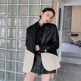 Black Patchwork Leather Designer Coats And Jackets For Women 2021 High Fashion Single Button PU Faux Leather