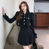 Autumn Winter Product Small Fragrance Style Ladies Two-piece Tweed Long-sleeved Suit Ladies Short Coat High-waisted