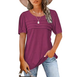 Women's Summer Round-Neck Short-Sleeved Chest Tuck Line Folded Blouse