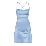 Zingj Niche Design Sexy Low-Cut Dress Revealing Sky Blue Condole Dress