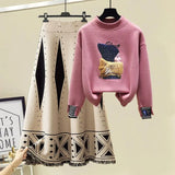 Winter Two Pieces Sets For Women Long Sleeve Pullover Sweatshirts And High Waist Knitting Skirts Sets Womens Outfits