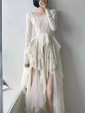 Elegant Women's Vintage Dress 2023 Autumn Winter New Irregular Lace Splicing Evening Long Bridesmaid Party